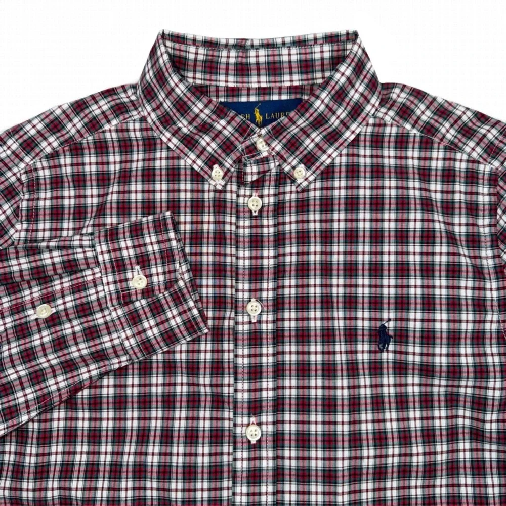 Lot Of 2 Ralph Lauren Boys‎ Large 14-16 Button-Down Plaid Red Blue Shirts Pony